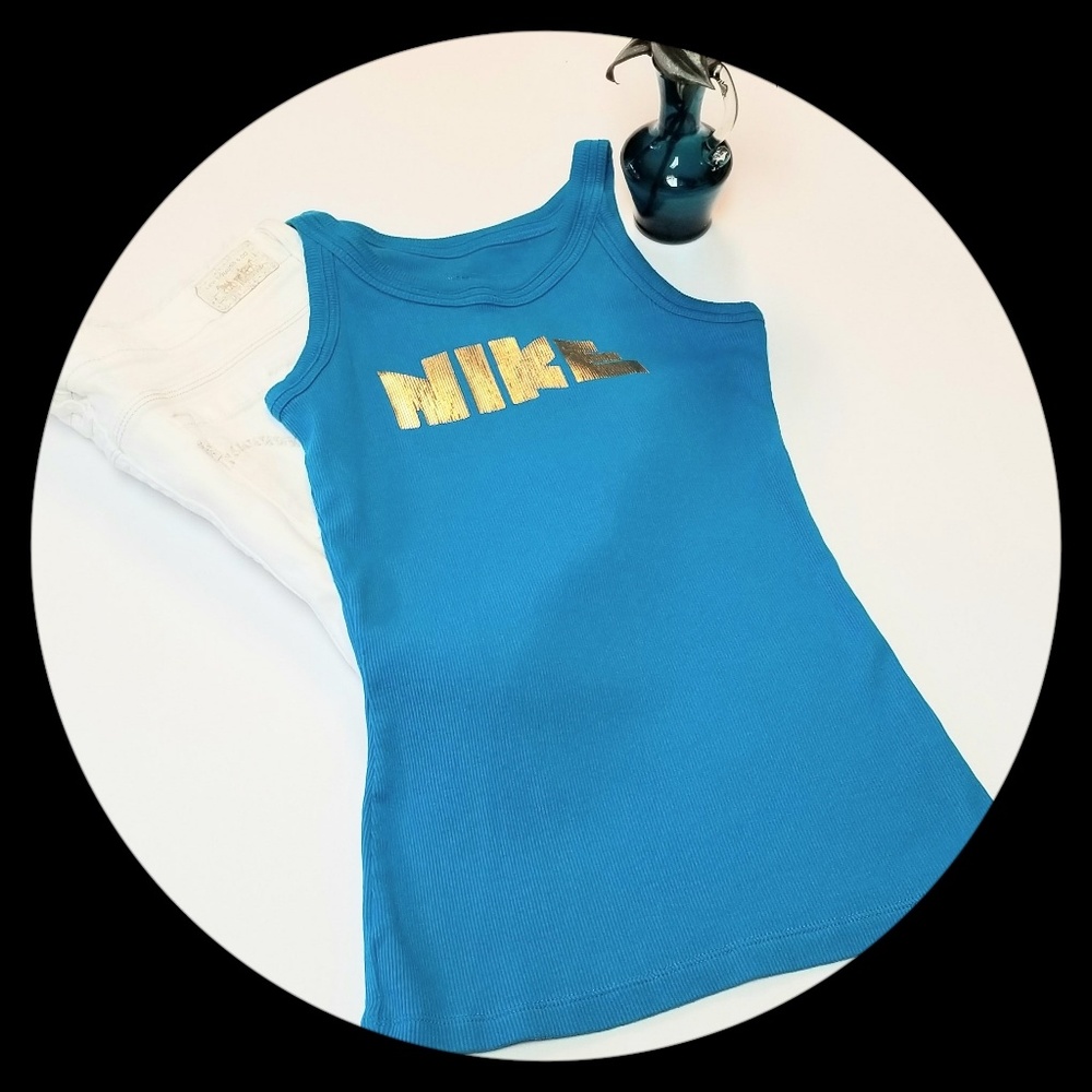 Nike Gold Foil Tank Turquoise Ribbed Small